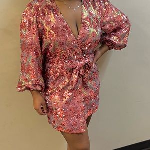 Pink Sequin AZWell Blazer Tie-Up Dress.